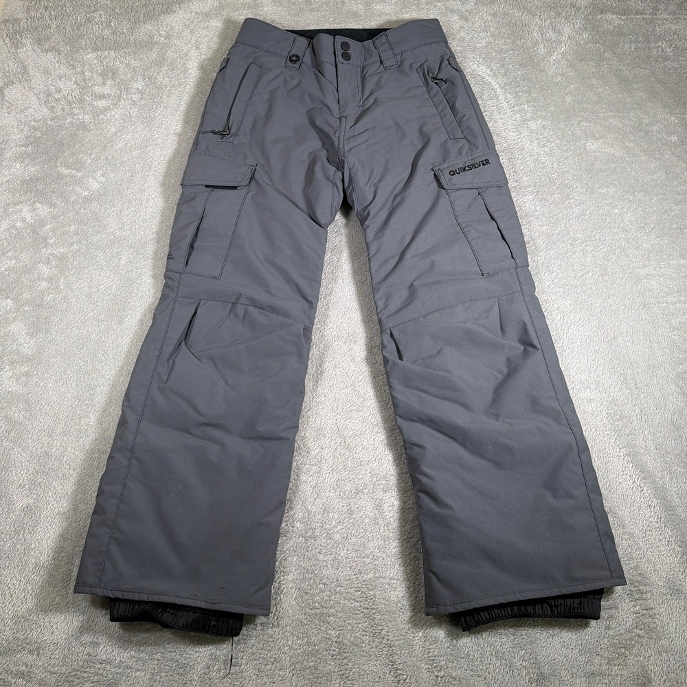 Quiksilver Snow Pants Boys 12 Gray Insulated Cargo Ski Snowboard EQBTP03002